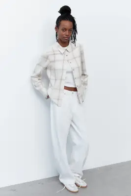 Chemise ajustée en flanelle - Blanc/carreaux — photo 1