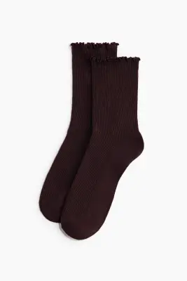 Lot de 5 paires de chaussettes en maille côtelée - Beige chiné/bordeaux — photo 1