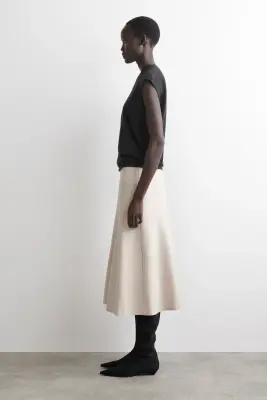 JUPE MIDI TRAPÈZE SILHOUETTE INCURVÉE - BEIGE CLAIR — photo 2