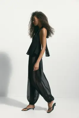 Pantalon avec taille élastique et jambes ballon - Noir — photo 3