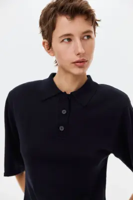 Robe polo en maille fine - Bleu marine — photo 2