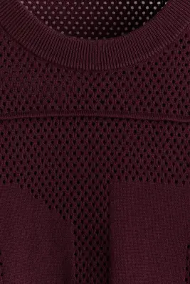 T-shirt boxy Relaxed Fit en maille ajourée - Bordeaux — photo 5