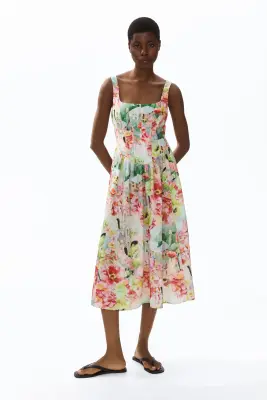 Robe avec corsage façon corset - Blanc/fleuri — photo 1