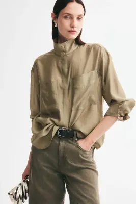 Chemise oversize à col droit - Vert kaki — photo 1
