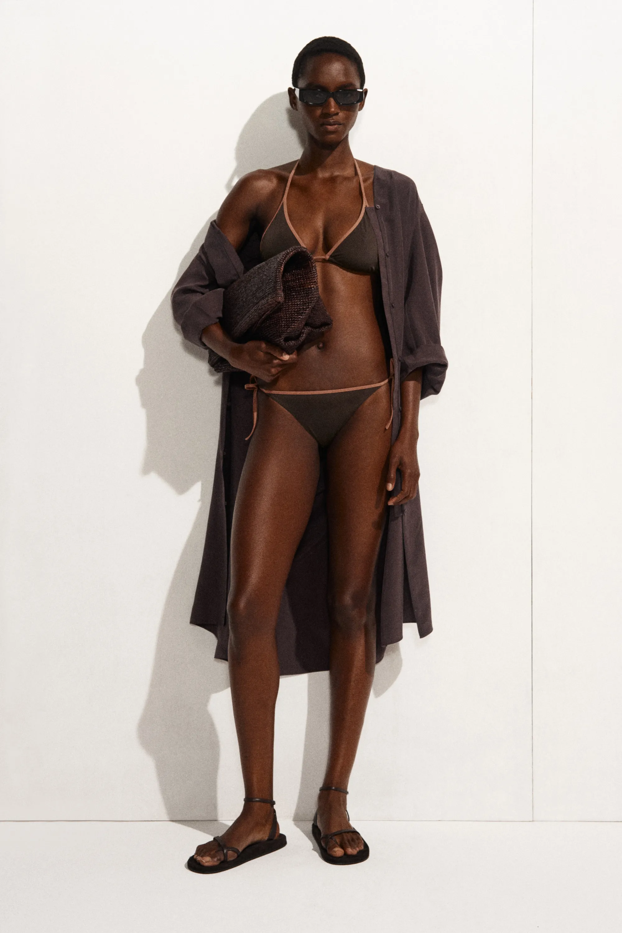 ROBE MIDI EN SOIE FRONCÉE - BRUN