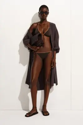 ROBE MIDI EN SOIE FRONCÉE - BRUN — photo 1