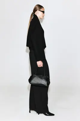 VESTE OVERSIZE COURTE EN LAINE DOUBLE FACE - NOIR — photo 3