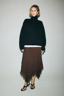 Jupe asymétrique en satin de viscose - Marron foncé — photo 2