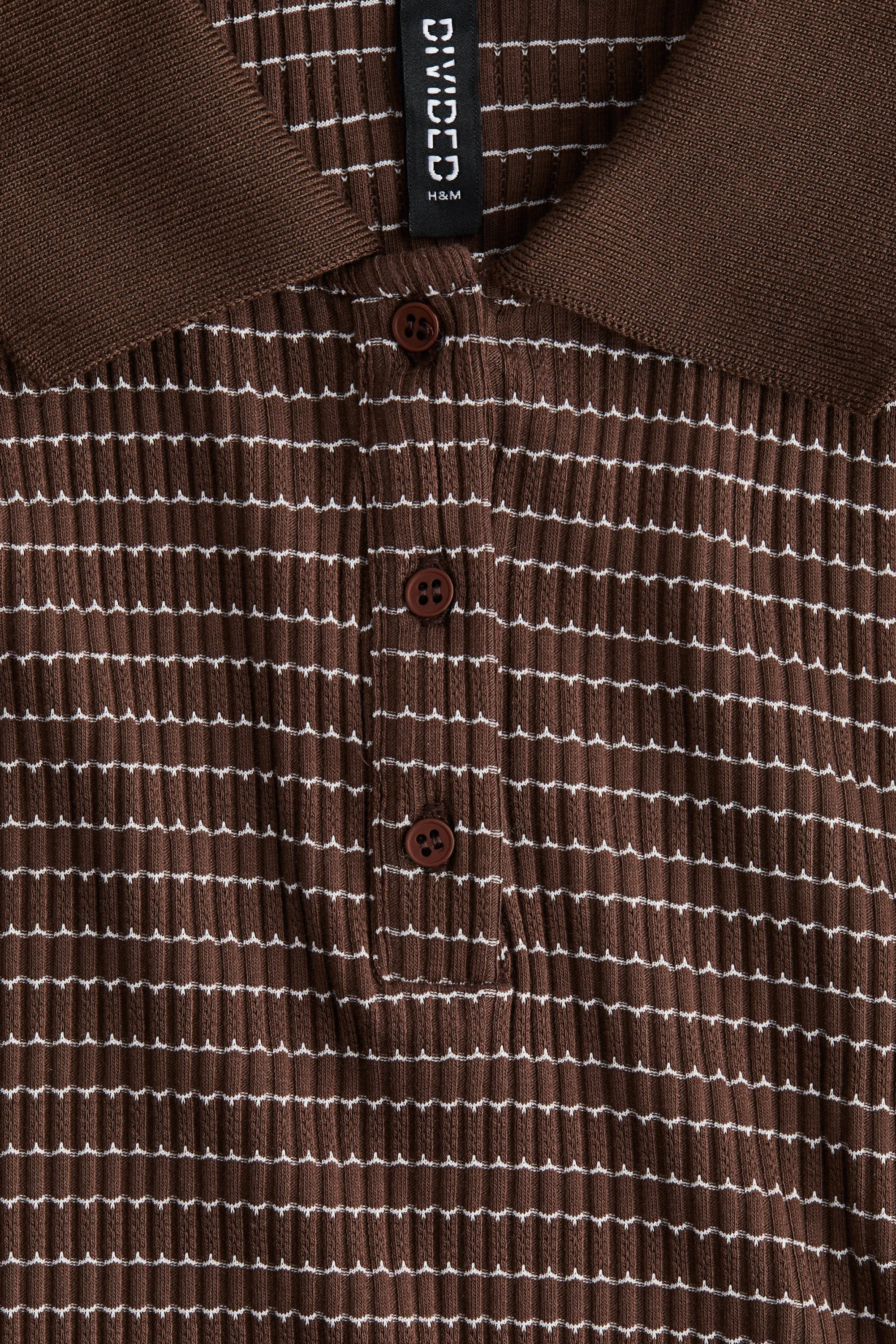 Polo en maille côtelée - Marron/rayé