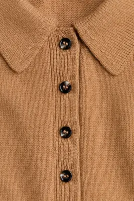 Pull façon polo avec épaulettes - Beige foncé — photo 3