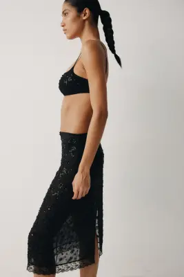 Jupe en mousseline à sequins - Noir — photo 3