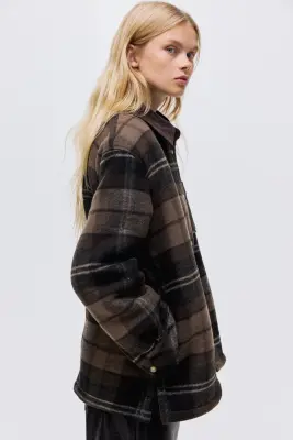 Veste-chemise doublée de tissu Teddy bear - Marron foncé/carreaux — photo 3