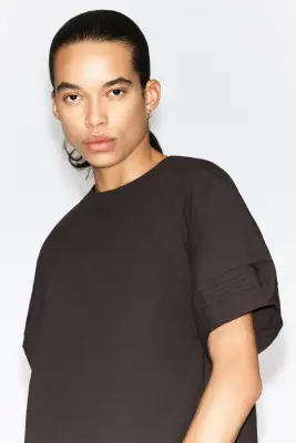 BLOUSE À PLIS NERVURÉS EN COTON - BRUN — photo 4