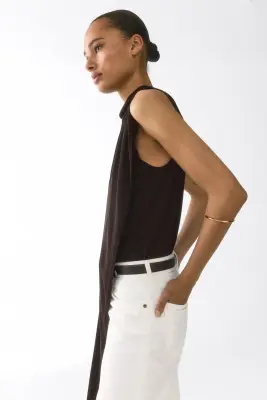 Top en viscose à effet drapé - Marron foncé — photo 4