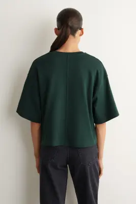 T-SHIRT OVERSIZE SILHOUETTE CARRÉE EN COTON - VERT FONCÉ — photo 4