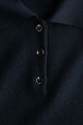 Pull façon polo en laine - Bleu marine — photo 3