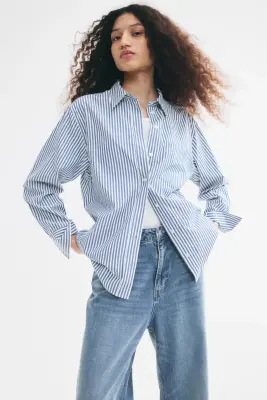 Chemise oversize en tissu ratière - Bleu ancien/rayé — photo 2