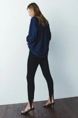 Blouse en denim avec détail façon écharpe - Bleu denim foncé — photo 3