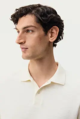 Polo Slim Fit en maille jacquard - Crème — photo 1