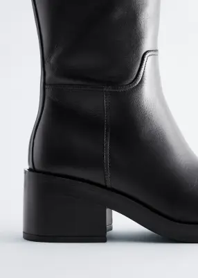 Bottes hauteur genou en cuir - Noir — photo 3