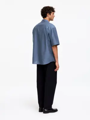 Chemise oversize à col cubain - Bleu orage — photo 2