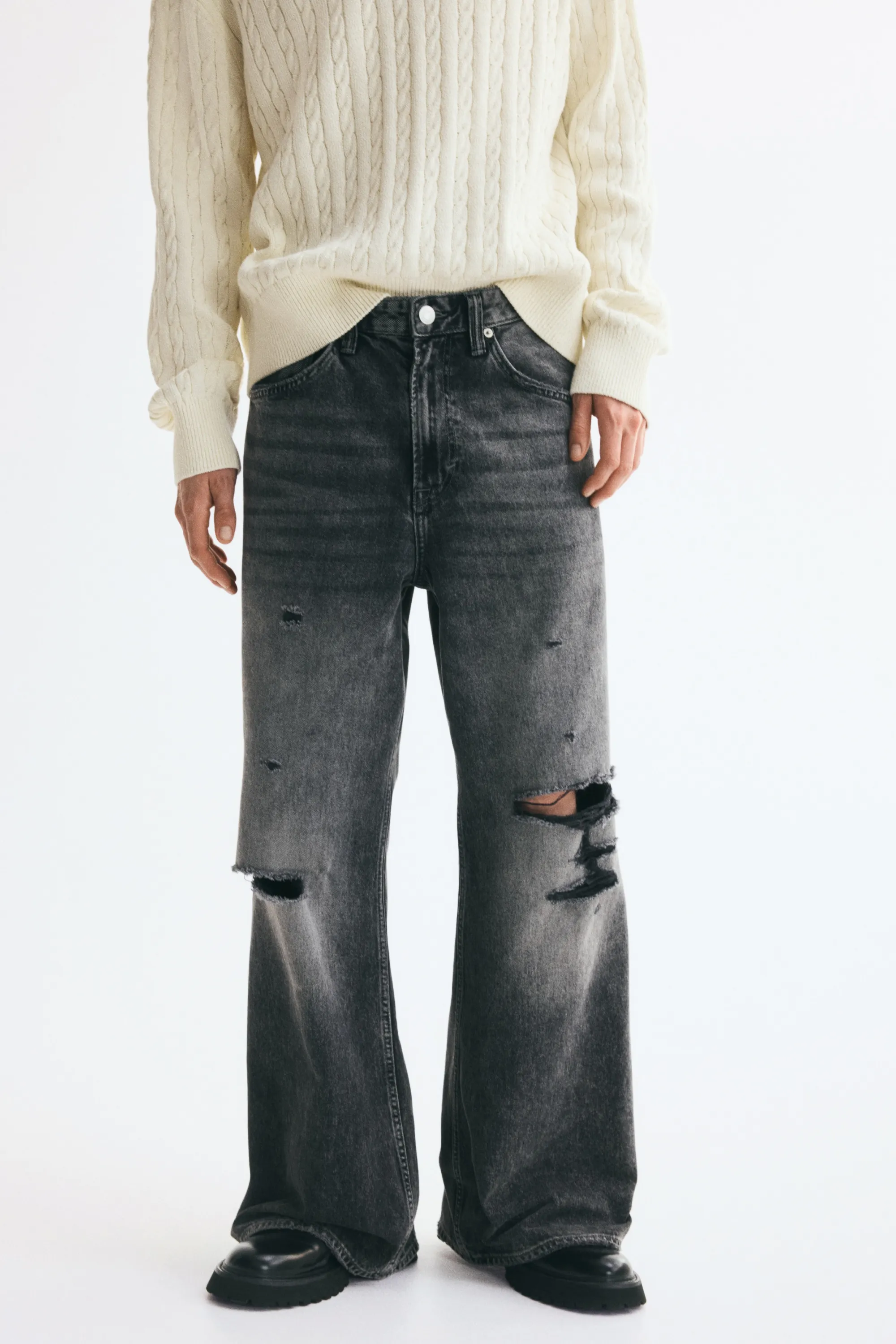Loose Bootcut Jeans - Gris denim foncé