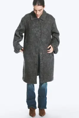 Manteau croisé mi-long - Gris foncé mélangé poussiéreux — photo 2