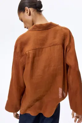 Chemise oversize en lin - Orange foncé — photo 2