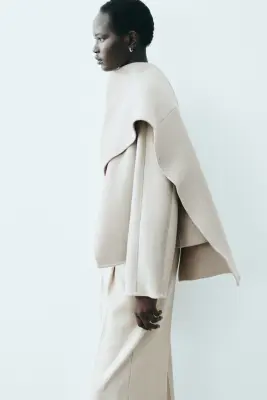 Manteau fait main en laine mélangée - Grège clair — photo 2