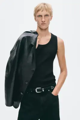 Débardeur côtelé Slim Fit en laine mélangée - Noir — photo 2