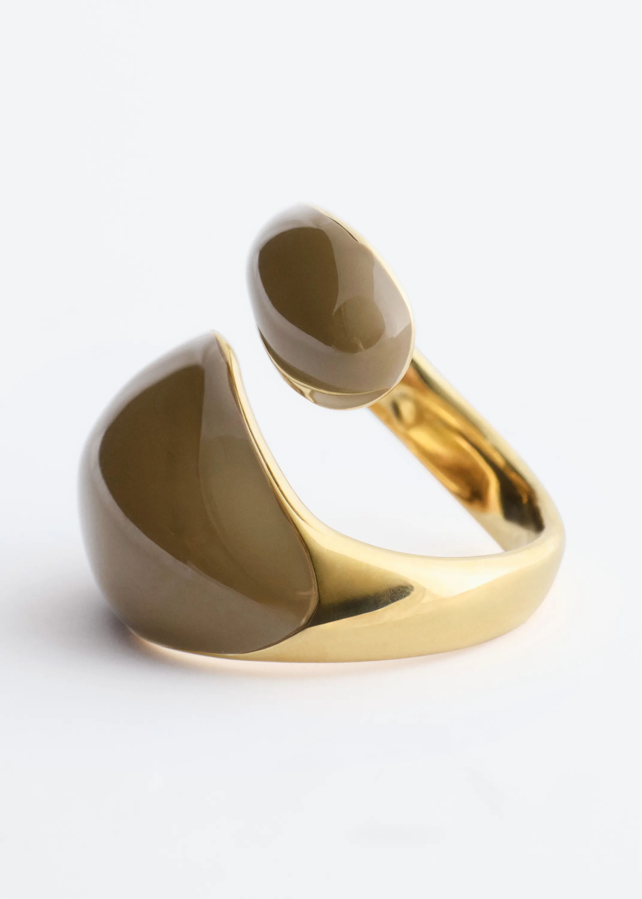 Bague sculpturale à effet torsadé double - Doré/Beige