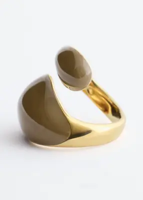 Bague sculpturale à effet torsadé double - Doré/Beige — photo 1
