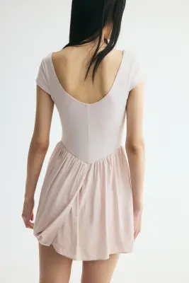 Robe bi-matière avec panneau drapé - Rose poudré — photo 2