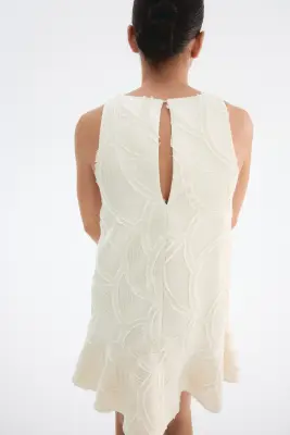 Robe droite en tissu jacquard - Crème — photo 3