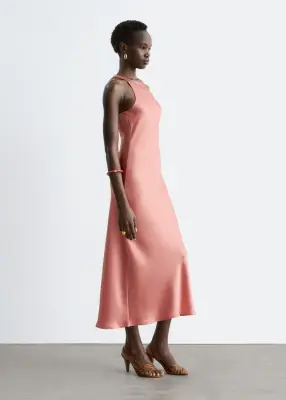 Robe midi en satin sans manches - Taupe chaud — photo 5
