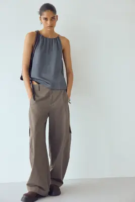 Top froissé en satin - Gris foncé — photo 1