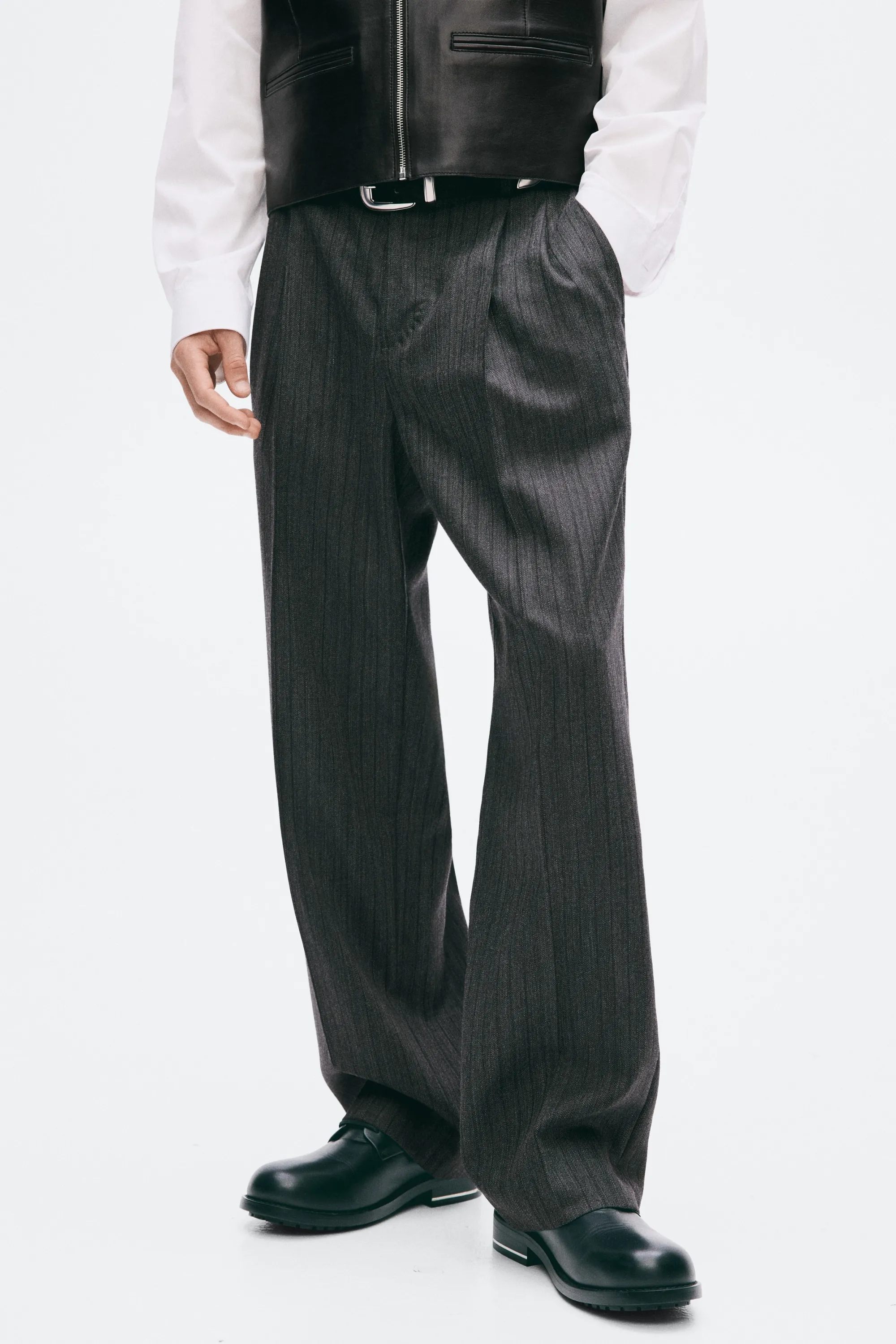 Pantalon chic Regular Fit en laine - Gris foncé/rayures tennis