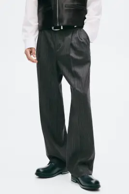 Pantalon chic Regular Fit en laine - Gris foncé/rayures tennis — photo 1