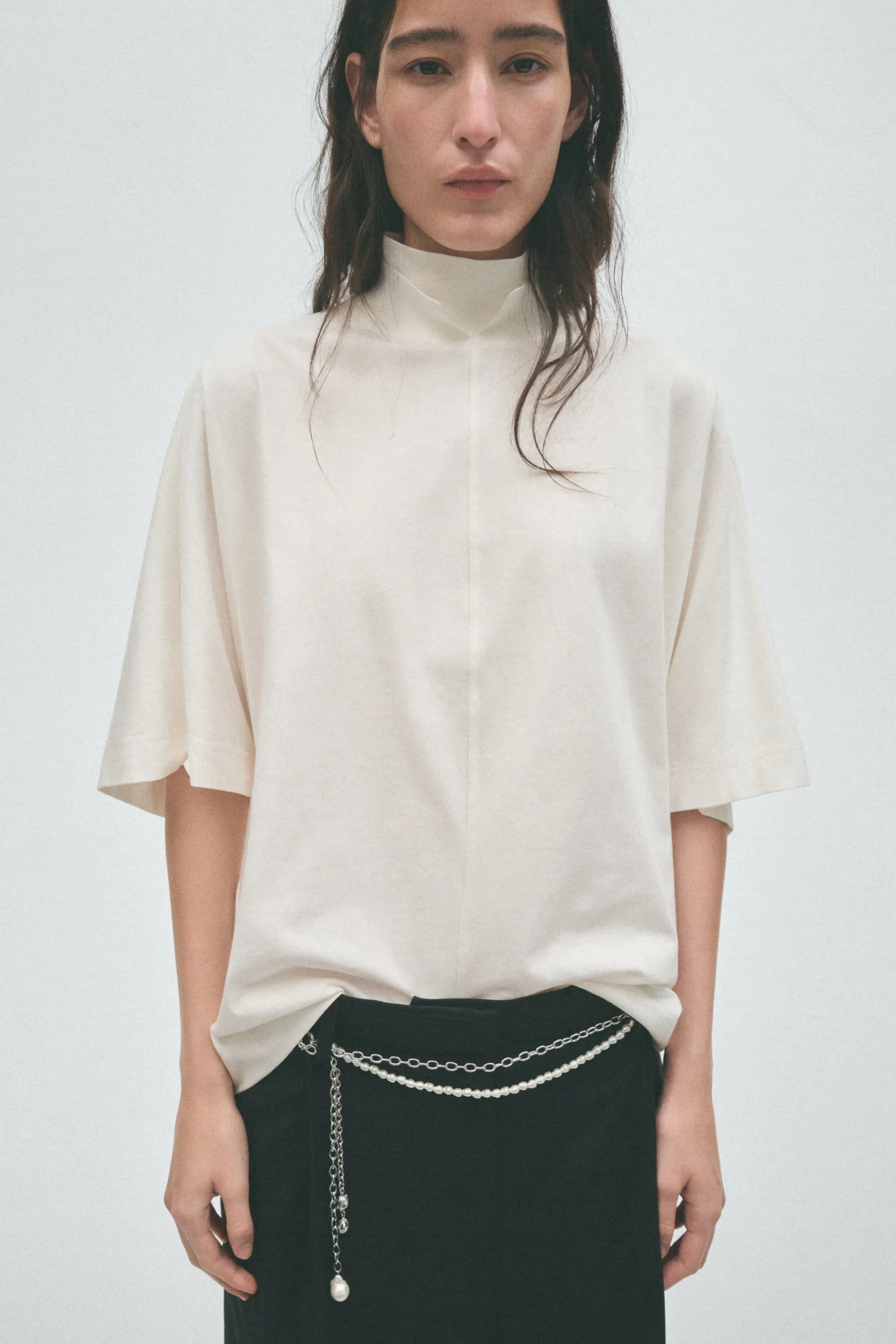 Top en coton avec col double - Ivoire
