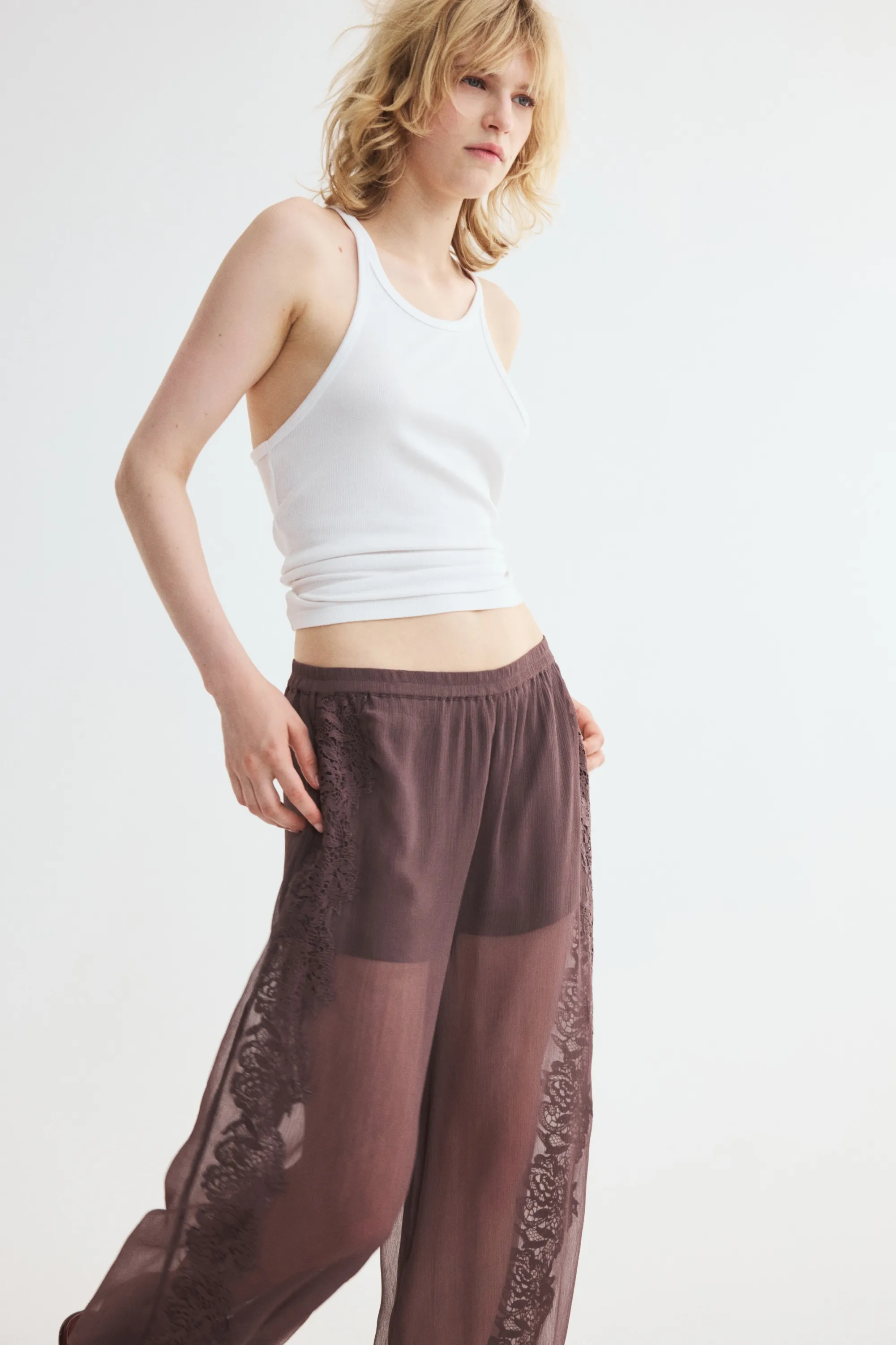 Pantalon ballon avec dentelle - Violet ancien