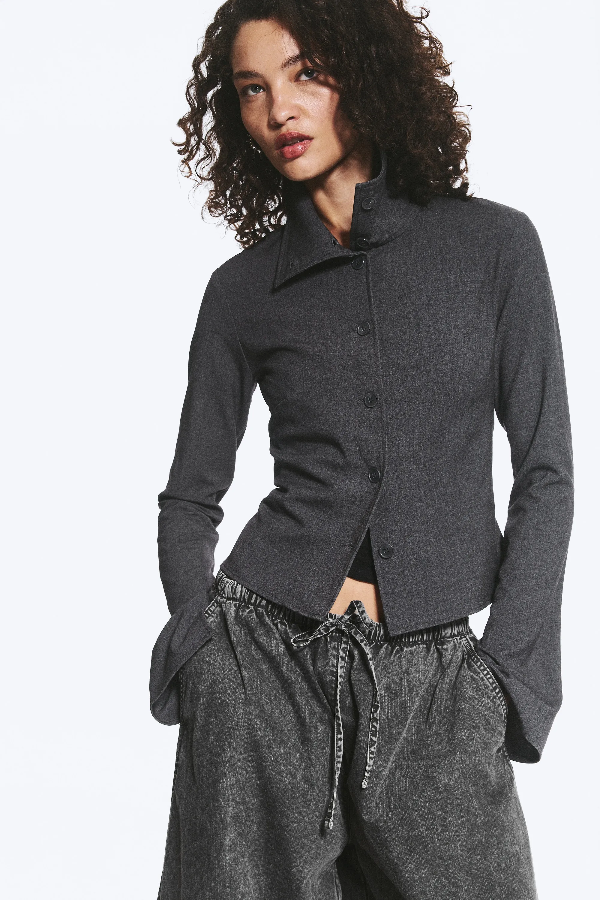 Chemise boutonnée à manches longues - Gris foncé chiné