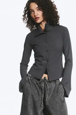 Chemise boutonnée à manches longues - Gris foncé chiné — photo 1