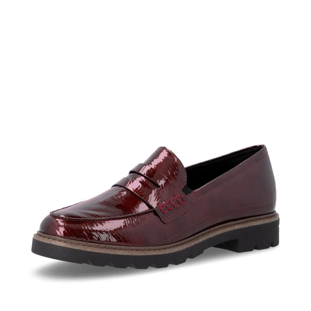 Mocassins Remonte D2Q05-35 Bordeaux - Vernis Synthétique Talon Bloc Grande Pointure Femme
