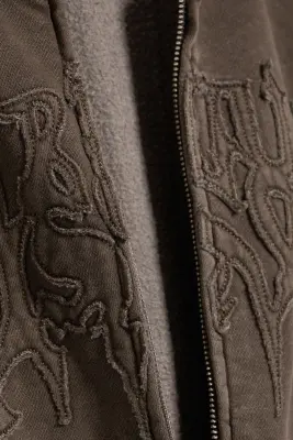Sweat à capuche zippé ample graphique - Marron foncé — photo 3