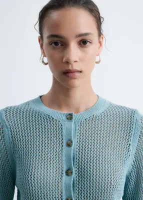 Cardigan en maille ajourée de coton - Turquoise — photo 4