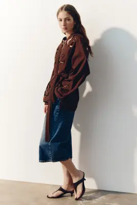 Veste avec broderie anglaise et ceinture à nouer - Marron foncé — photo 2