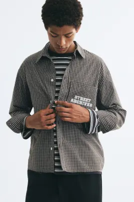 Chemise imprimée Relaxed Fit en popeline de coton - Vert kaki/Street Archives — photo 2