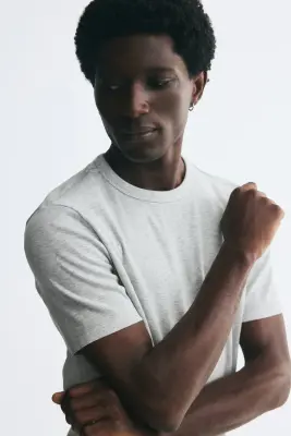 T-shirt côtelé Slim Fit - Gris clair chiné — photo 3