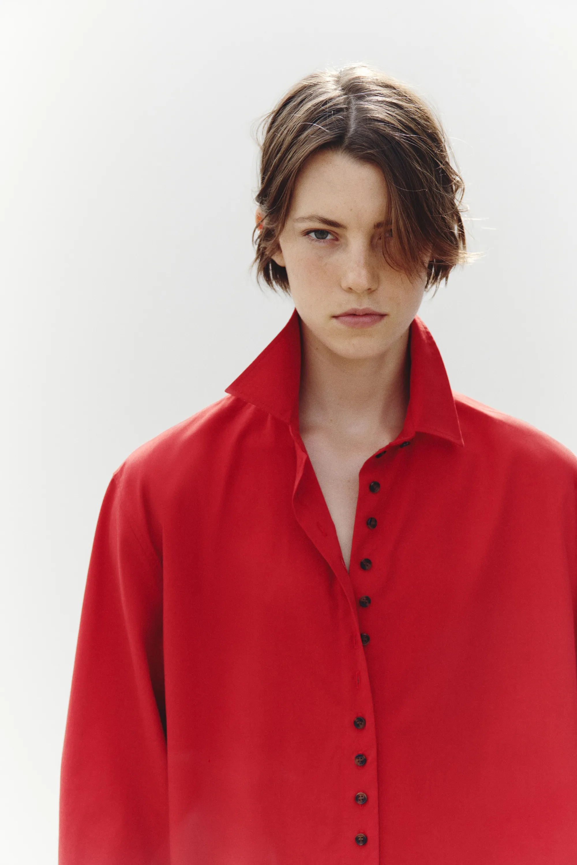 Chemise oversize en modal mélangé - Rouge