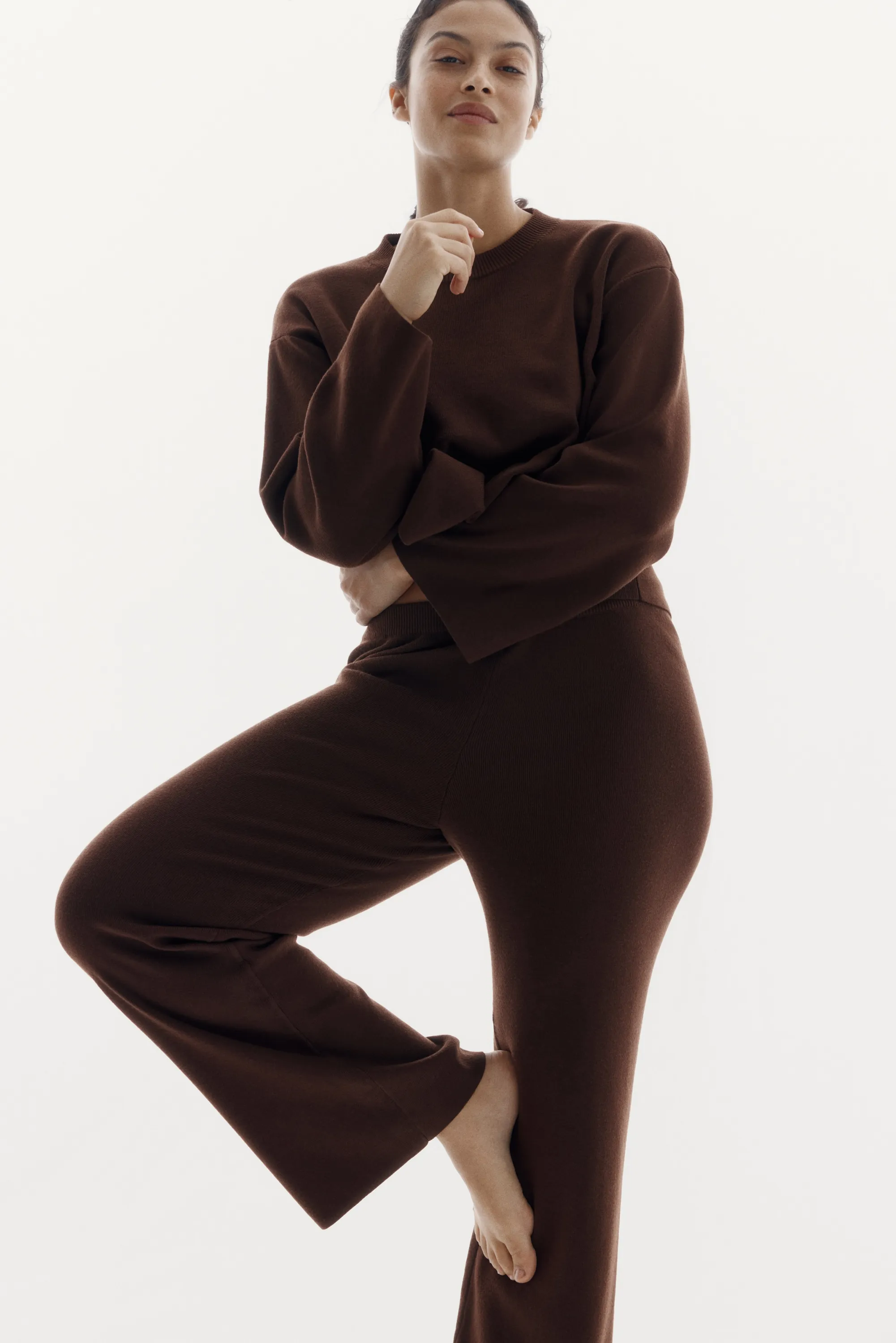 Pantalon en maille fine - Marron foncé